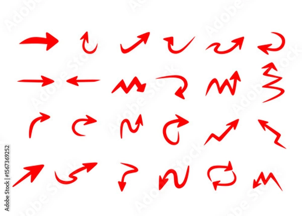 Fototapeta Collection of hand drawn line designs featuring arrows wavy lines and curly elements