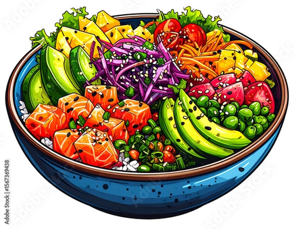 Fototapeta Vibrant Poke Bowl Illustration