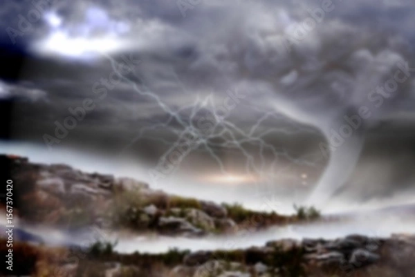 Obraz Landscape against cloudy sky during tornado