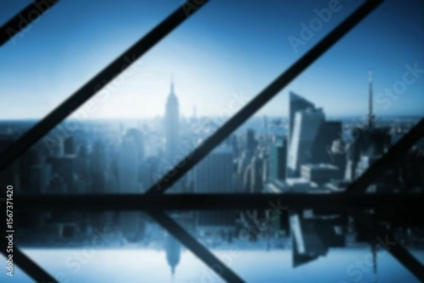 Obraz Computer graphic image of cityscape seen through metal grate