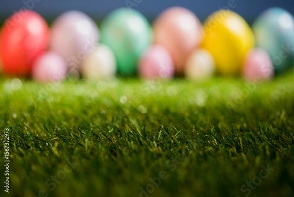 Fototapeta Easter eggs with focus on grass
