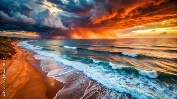 Obraz Dramatic Coastal Sunset with Storm Clouds