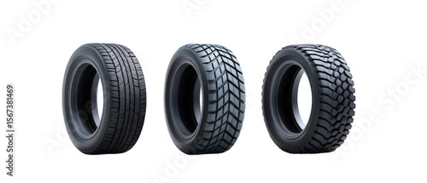 Obraz Three distinct tire designs showcasing tread patterns and rubber textures for automotive use