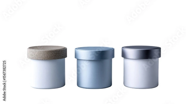 Obraz Three elegant jars with unique lids arranged on a simple background, showcasing modern design