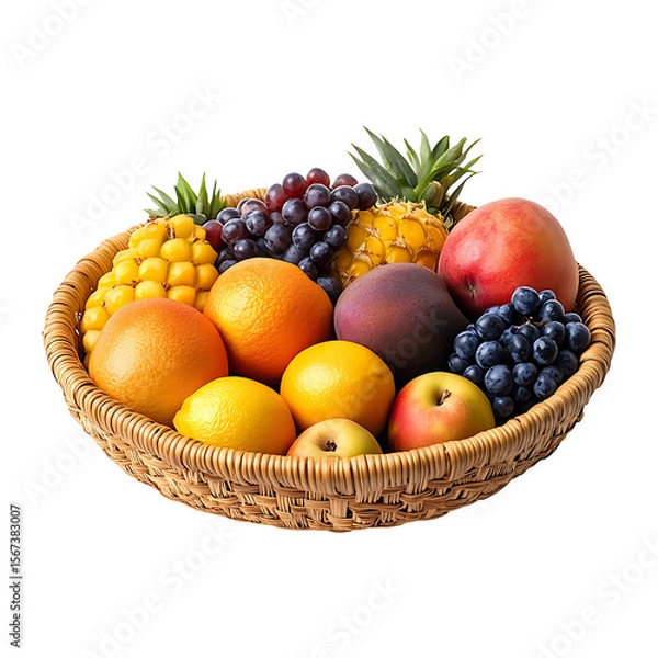Fototapeta Woven basket with mixed tropical fruits high quality realistic image