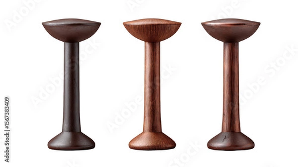 Obraz Three elegant wooden candle holders in varying shades, showcasing craftsmanship and design