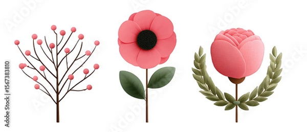 Obraz Three intricately designed floral elements showcasing vibrant colors and textures