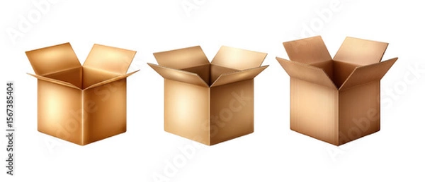 Obraz Three open cardboard boxes arranged in a row, showcasing various sizes and angles, with a neutral background