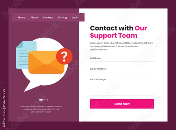 Fototapeta Modern contact page user interface design with minimalist FAQ representative illustration