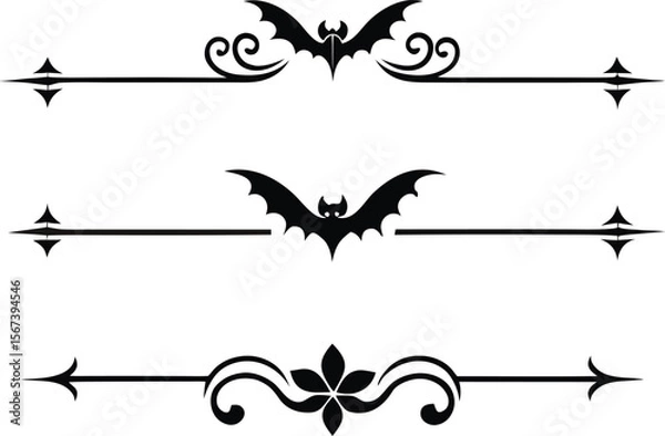Fototapeta Halloween Bats flourish swirls fancy lines decorative elements