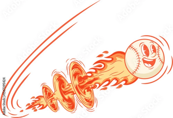 Fototapeta baseball rockets through the air, leaving a fiery trail of energy.