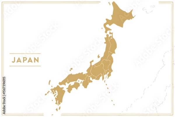 Fototapeta Simple Gold Outline Map of Japan with Prefectures