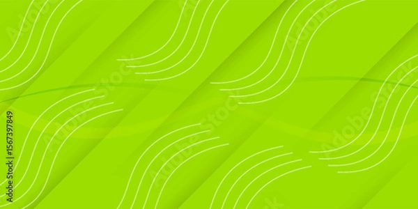 Fototapeta Abstract bright green background vector template with wavy shadow shapes and lines.