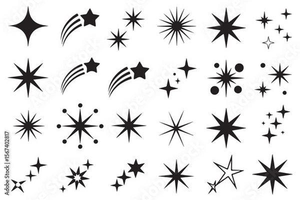 Fototapeta 
Doodle line sparkle, starburst elements. Hand drawn star, sparkle, burst, and shine icons for creative design for enhancing visuals.Sparkles Icon Set Vector Design.line sparkle vector set,