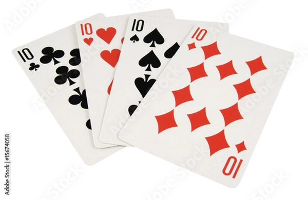 Fototapeta four ten playing cards isolated on white background
