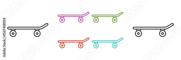 Fototapeta Skateboard icon. Different colour skateboard vector icon for web design isolated on white background. Simple outline skate board icon, with editable stroke. Vector illustration.