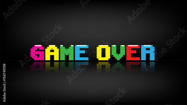 Fototapeta Colorful Game over.Game Over text on dark background.8 bit game.retro game.	
