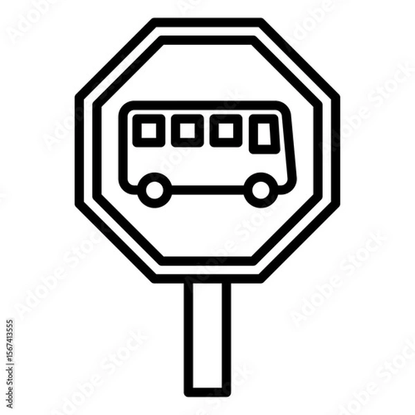 Fototapeta bus sign icon flat thin outline art logo