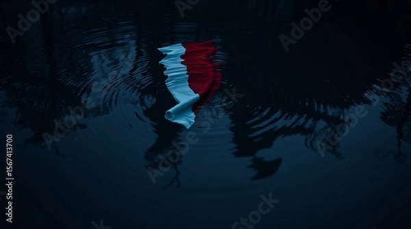 Obraz  Muted Flag Reflection in Dark, Rippling Water