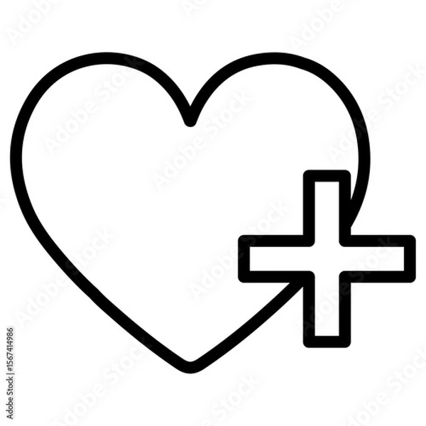 Fototapeta heart plus icon flat thin outline art logo