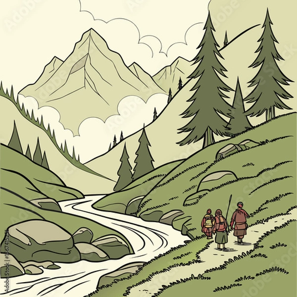 Obraz Hindu devotees go on a pilgrimage to the heavenly abode of Lord Shiva, a holy shrine situated inside a cave at Jammu and Kashmir.