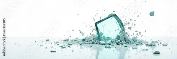 Fototapeta Shattered Glass Debris on White Destruction, Fragility, and Devastation