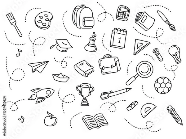 Fototapeta Back to school doodle line art vector art illustratrion pattern