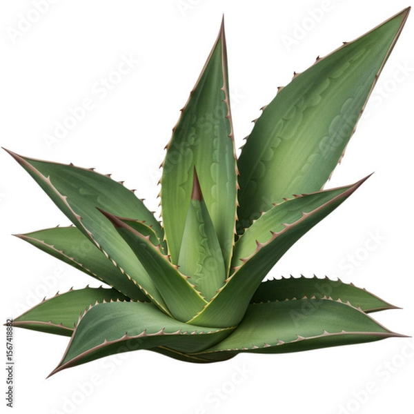 Fototapeta Vibrant green agave plant with sharp spines isolated on transparent background
