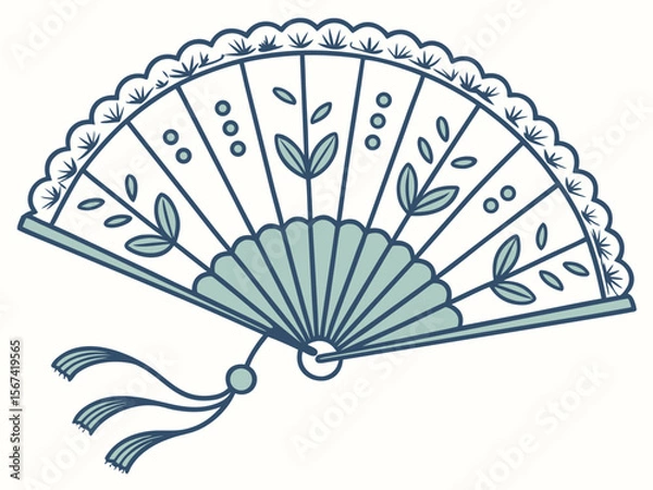 Fototapeta Dynamic Antique Folding Fan With Scalloped Lace Edge Deli Line Art Design