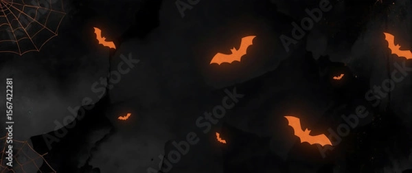 Fototapeta Halloween background with dark cave, bats, spiderwebs, and spooky ambiance. Suitable for Halloween party invitations, social media posts, or website banners.
