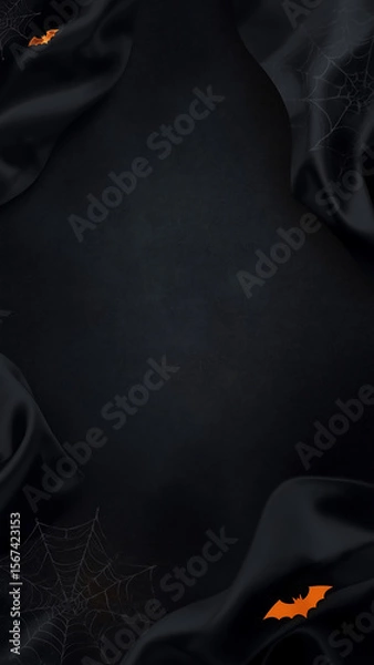 Fototapeta Halloween background with dark cave, bats, spiderwebs, and spooky ambiance. Suitable for Halloween party invitations, social media posts, or website banners.