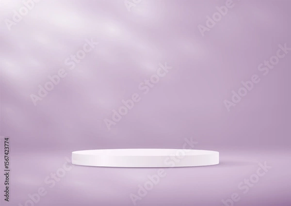 Fototapeta Empty purple studio room background. Purple background vector 3d with white podium. Empty room with shadow leaves. Space for selling products on the website. Vector illustration.