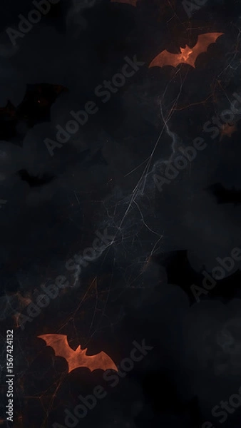Fototapeta Halloween background with dark cave, bats, spiderwebs, and spooky ambiance. Suitable for Halloween party invitations, social media posts, or website banners.