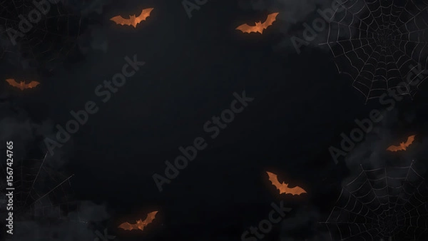 Fototapeta Halloween background with dark cave, bats, spiderwebs, and spooky ambiance. Suitable for Halloween party invitations, social media posts, or website banners.