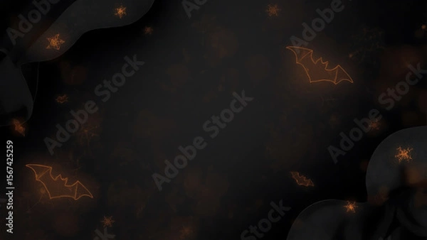 Fototapeta Halloween background with dark cave, bats, spiderwebs, and spooky ambiance. Suitable for Halloween party invitations, social media posts, or website banners.