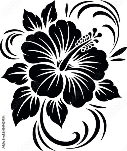 Fototapeta Elegant Hibiscus Bloom with Curved Stems and Leaves

