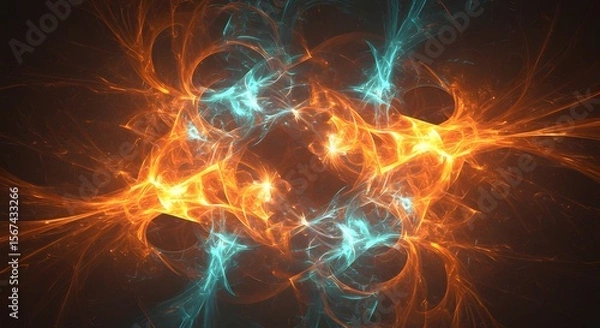 Fototapeta Abstract fractal art with swirling orange and blue energy strands