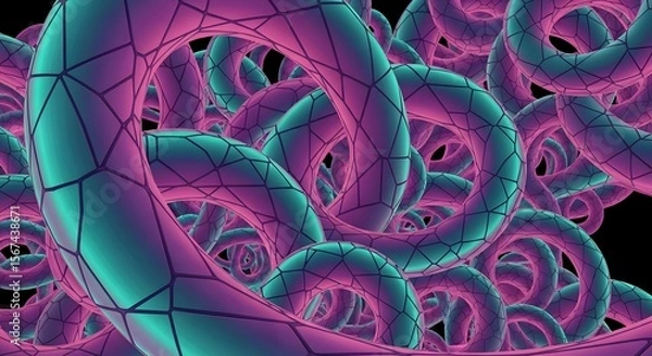 Obraz Abstract toroidal forms with a shimmering pink and turquoise gradient