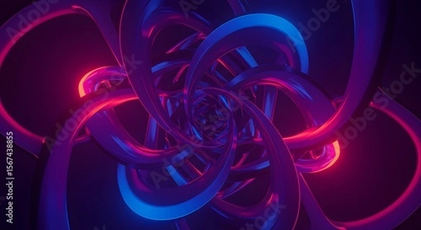 Obraz Abstract vortex of swirling purple and blue metallic tubes with neon pink highlights