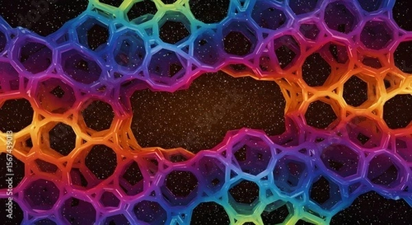 Obraz Colorful geometric network against a starry night sky