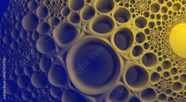 Obraz Fractal pattern of interconnected circular shapes in blue and yellow gradient