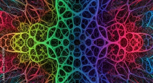 Obraz Fractal network of interconnected organic structures with a rainbow color gradient