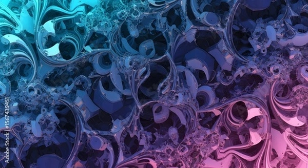 Obraz Fractal pattern with swirling blue and pink metallic shapes