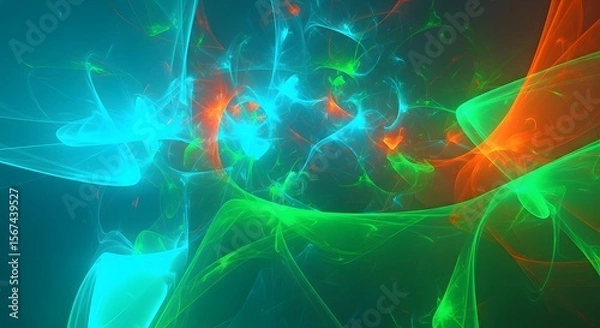 Obraz Fractal patterns of glowing light in teal green and orange