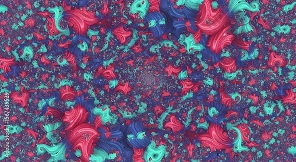 Obraz Fractal pattern with swirling red blue and teal shapes