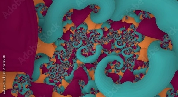 Obraz Fractal pattern with swirling shapes in teal magenta and orange hues