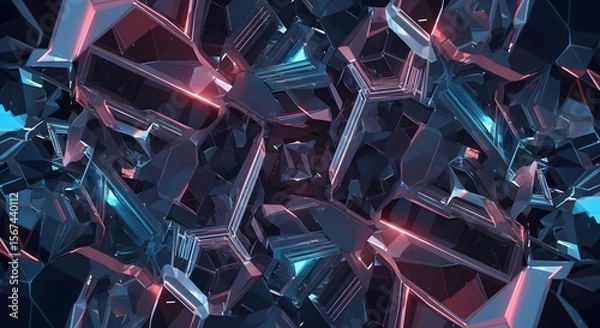Obraz Geometric crystal shards with neon blue and red illumination