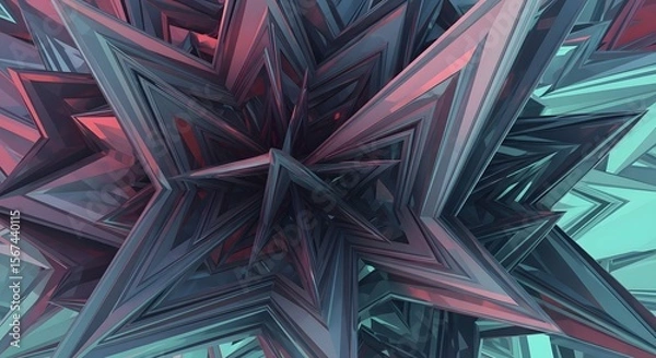 Obraz Geometric abstraction of sharp intersecting planes in blue teal and pink hues