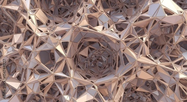 Obraz Geometric crystal structure with metallic gold and silver facets
