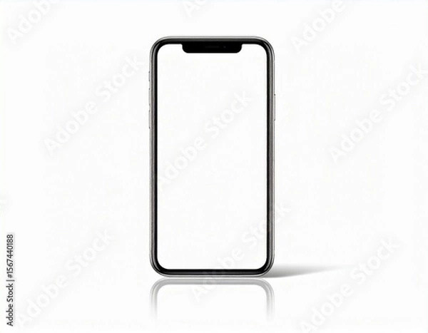 Fototapeta Modern smartphone with a blank white screen and reflection on a white background